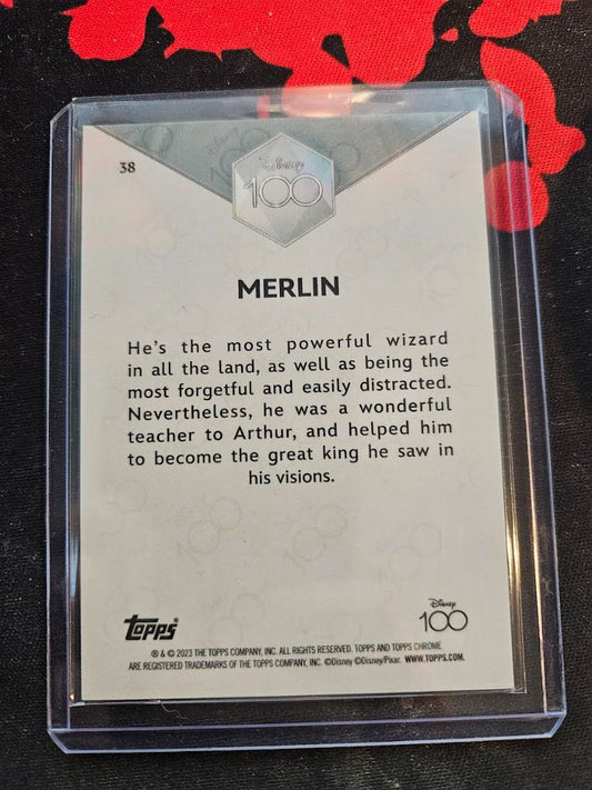 2023 Topps Chrome Disney 100 Merlin Blue Wave Refractor 03/23