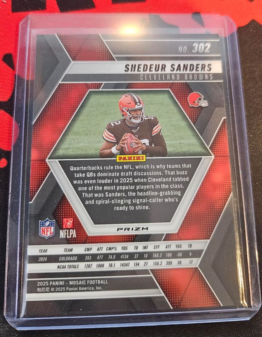 2025 Panini Mosaic-Shedeur Sanders-Green Mosaic Prizm-RC-#302-Cleveland Browns