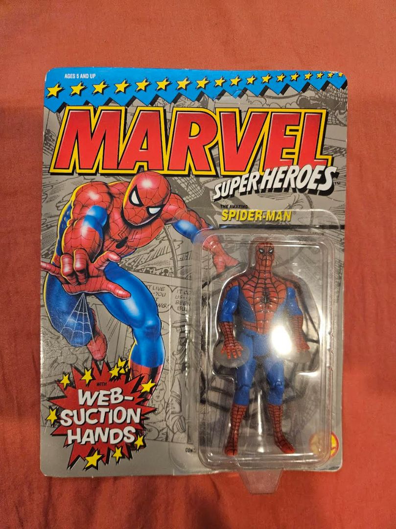 1991 TOYBIZ MARVEL SUPERHEROES SPIDER-MAN WEB-SUCTION HANDS ACTION FIGURE MOC