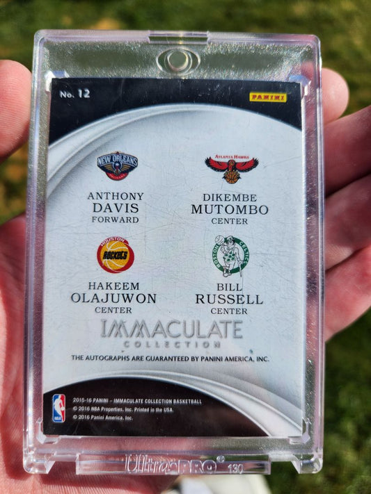 Bill Russell, Olajuwon, Mutombo, & Davis On Card Quad Auto Immaculate /10