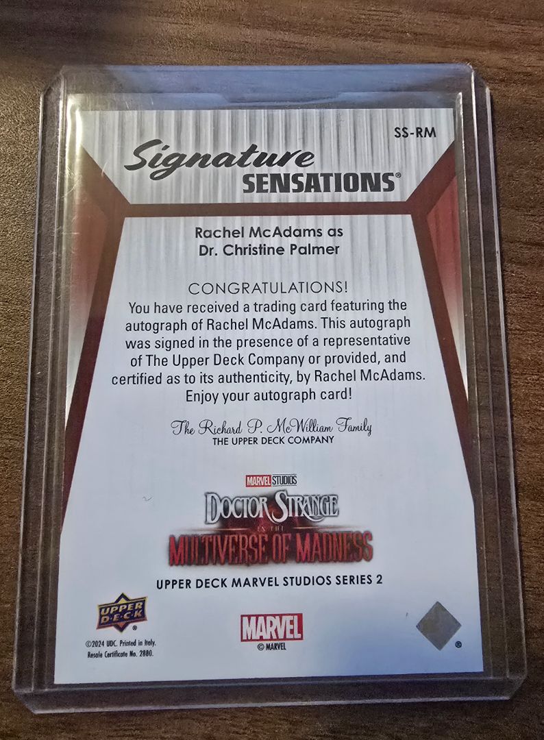 Marvel Studio Series 2 Upper Deck Rachel McAdams Autograph
