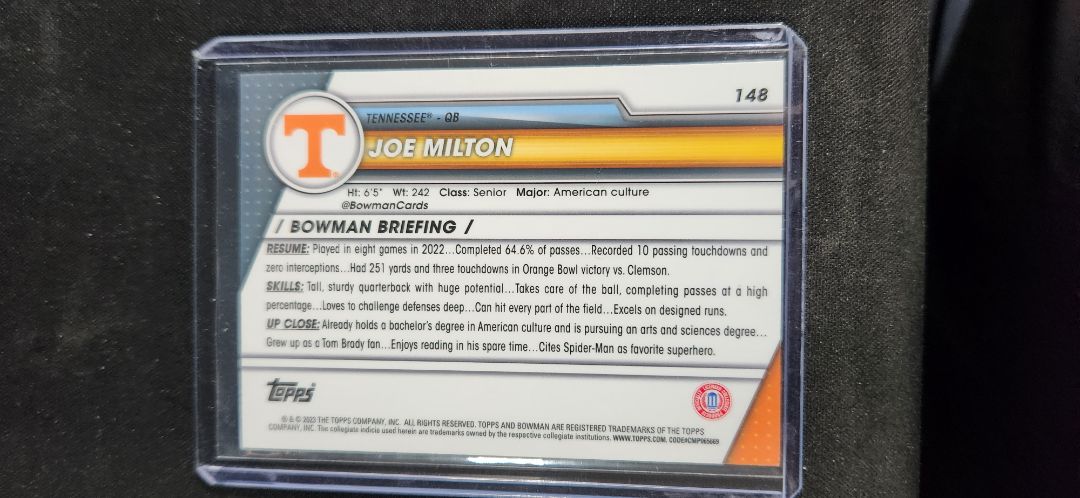 2023 Bowman Chrome Joe Milton 1st Bowman