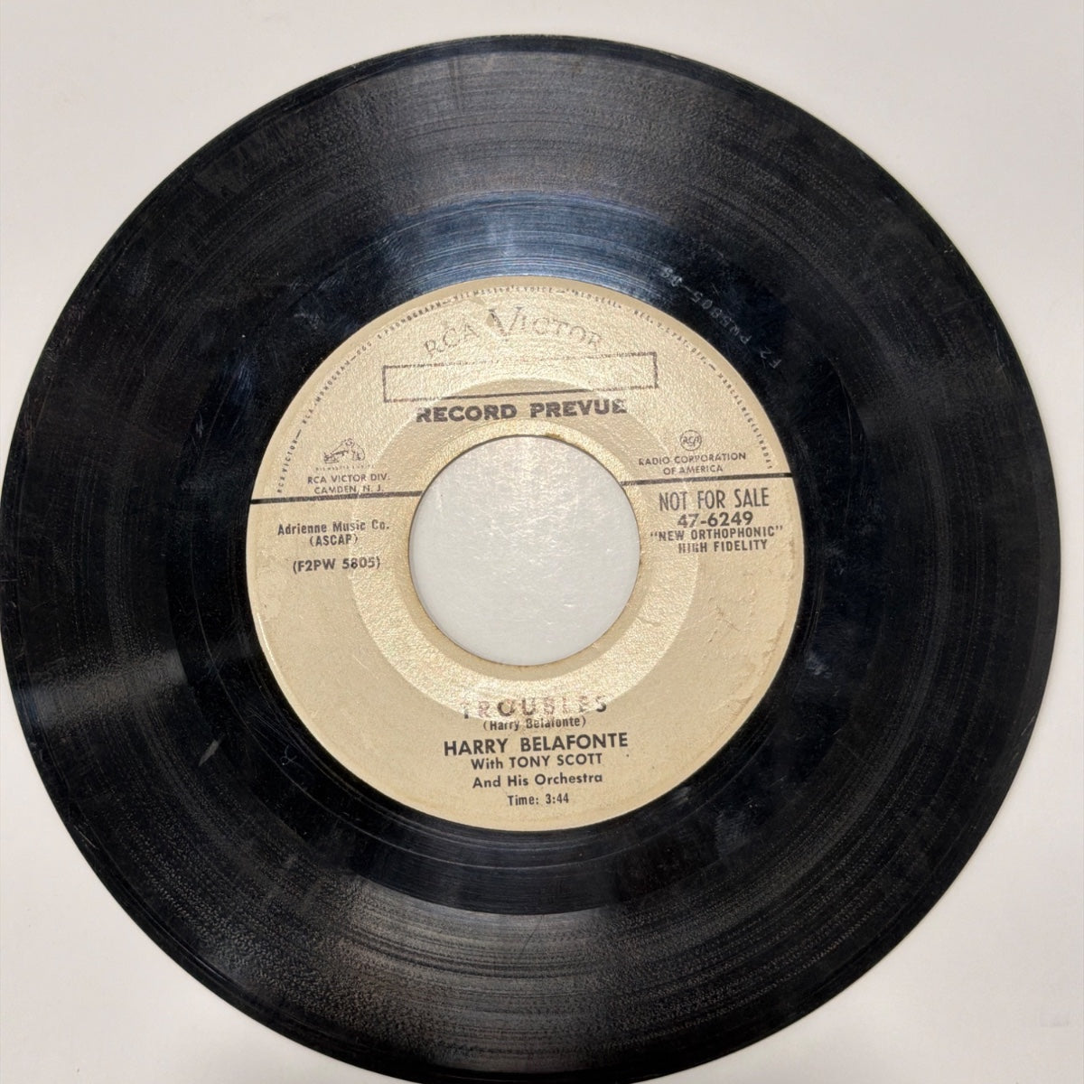 HARRY BELAFONTE With TONY SCOTT And His Orchestra - TROUBLES (1955) - Vinyl