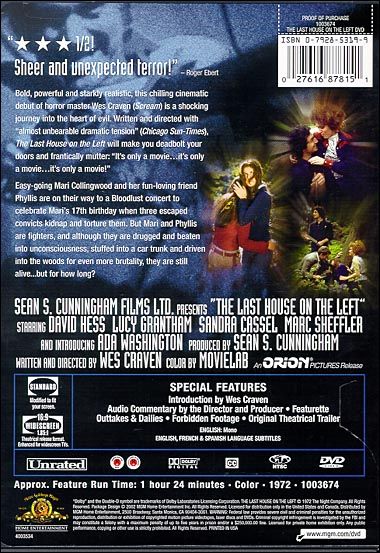 The Last House on the Left (1972) Special Edition - DVD