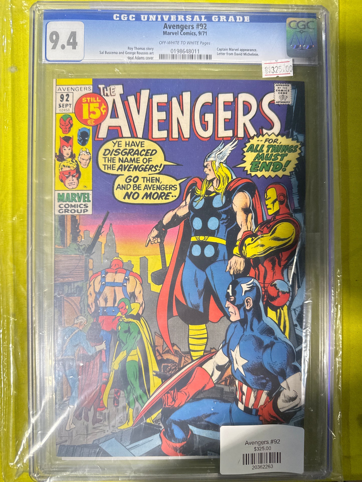 Avengers #92 CGC 9.4