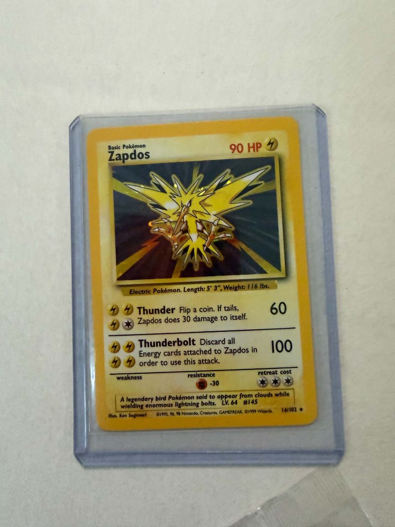Zapdos 16/102 Holo Rare Pokemon Card | Base Set 1999 Vintage WOTC