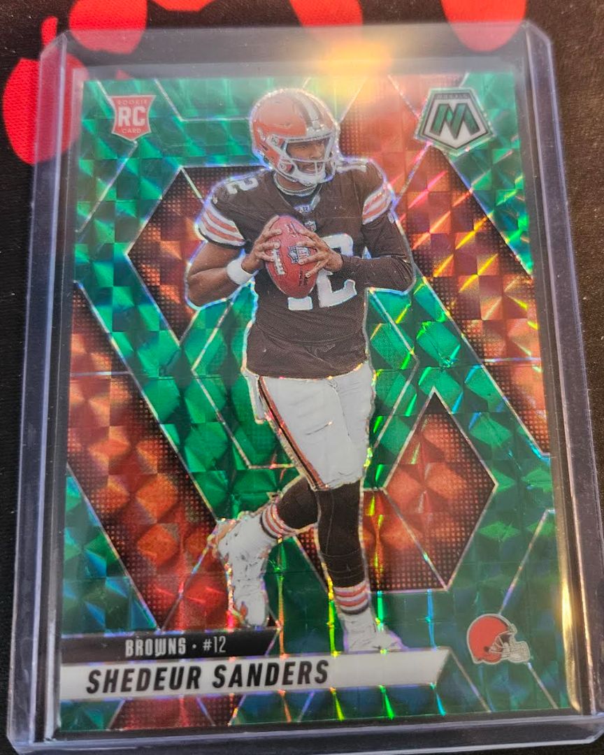 2025 Panini Mosaic-Shedeur Sanders-Green Mosaic Prizm-RC-#302-Cleveland Browns
