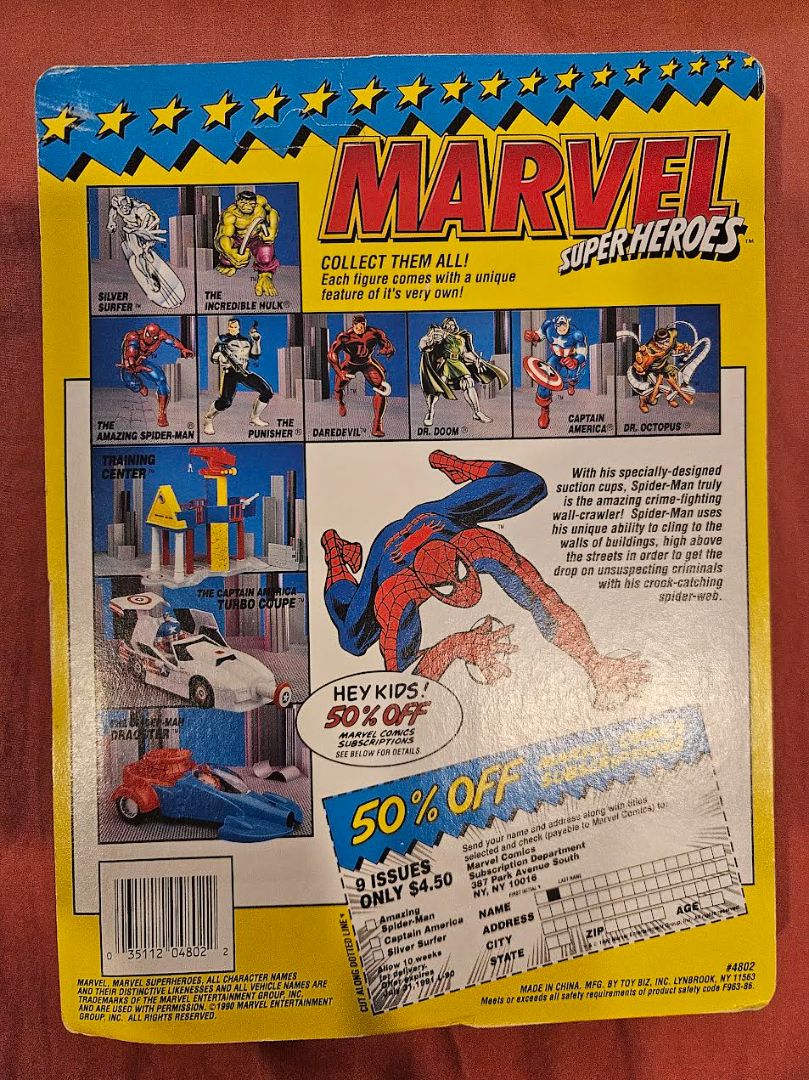 1991 TOYBIZ MARVEL SUPERHEROES SPIDER-MAN WEB-SUCTION HANDS ACTION FIGURE MOC