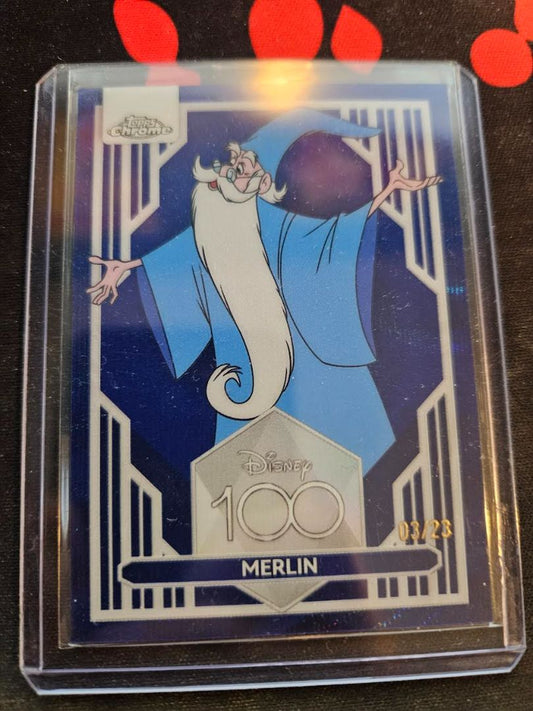 2023 Topps Chrome Disney 100 Merlin Blue Wave Refractor 03/23