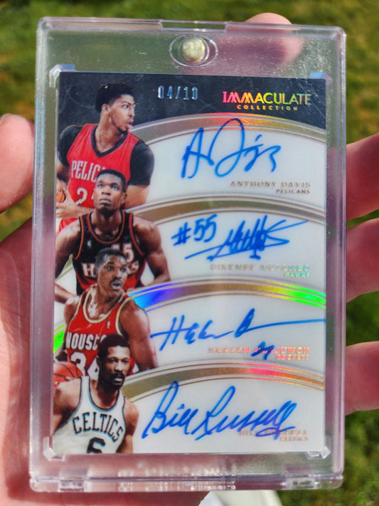 Bill Russell, Olajuwon, Mutombo, & Davis On Card Quad Auto Immaculate /10