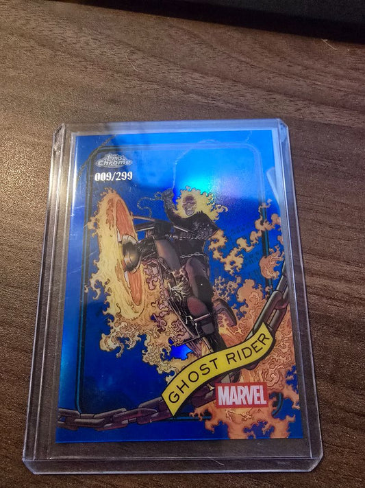 2025 Topps Chrome Marvel Blue 009/299 Ghost Rider #183