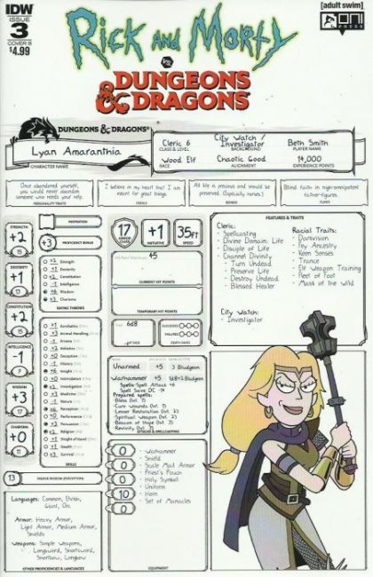 Rick and Morty vs. Dungeons & Dragons #3B Troy Little Character Sheet Variant