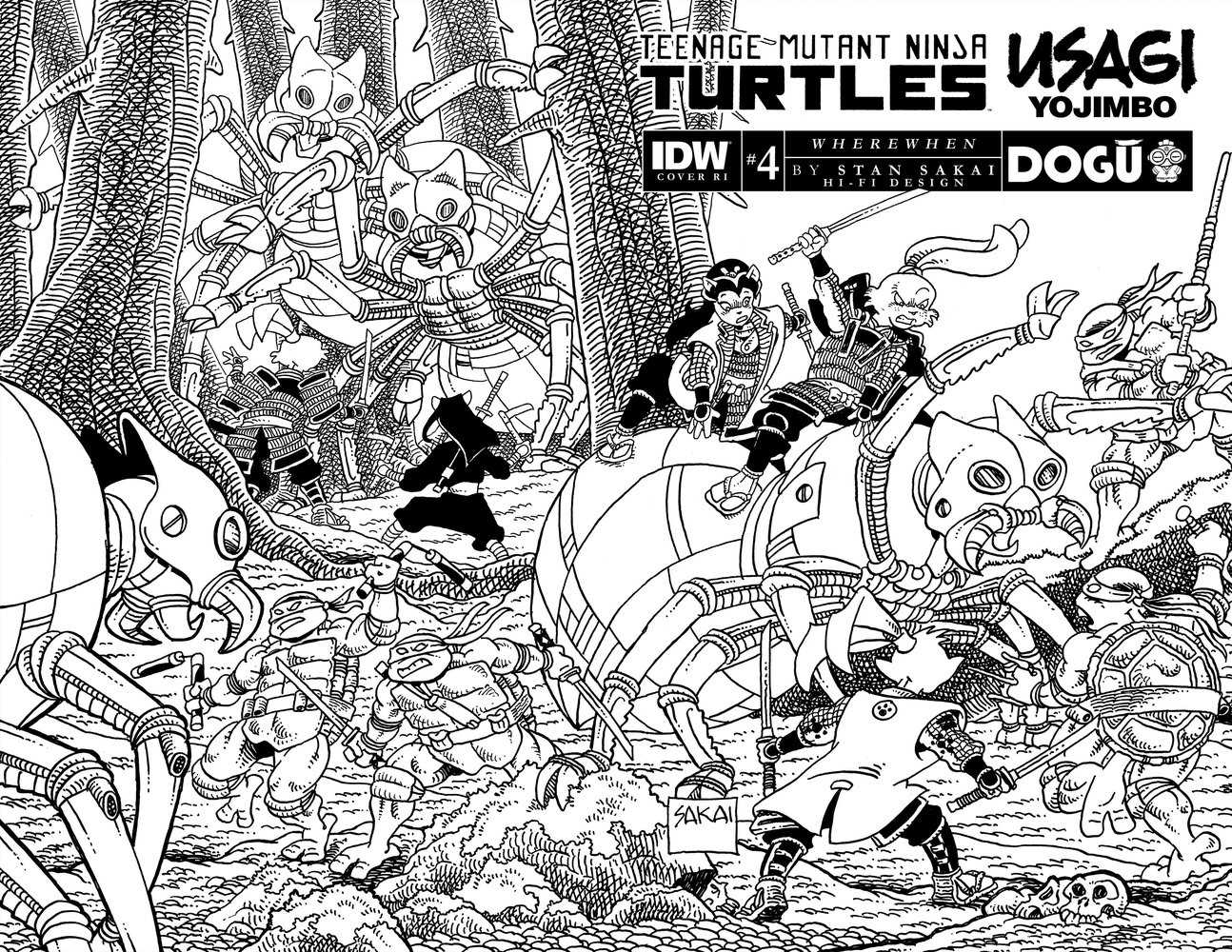 Teenage Mutant Ninja Turtles/Usagi Yojimbo: Wherewhen #4 Variant Ri (25) (Sakai Black & White)