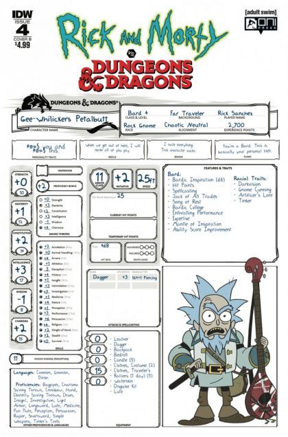 Rick and Morty vs. Dungeons & Dragons #4B Troy Little Character Sheet Variant