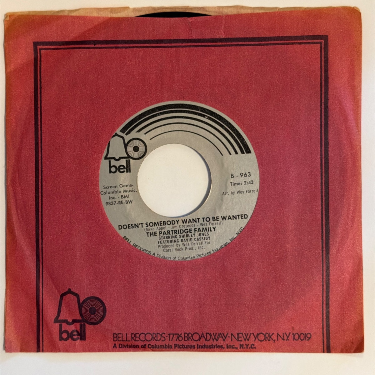 THE PARTRIDGE FAMILY STARRING SHIRLEY JONES FEATURING DAVID CASSIDY - DOESN'T SOMEBODY WANT TO BE WANTED (1971) - Vinyl