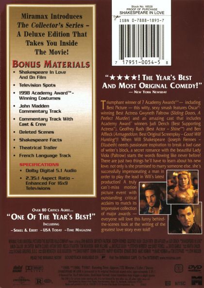 Shakespeare in Love (1998) Special Edition - DVD
