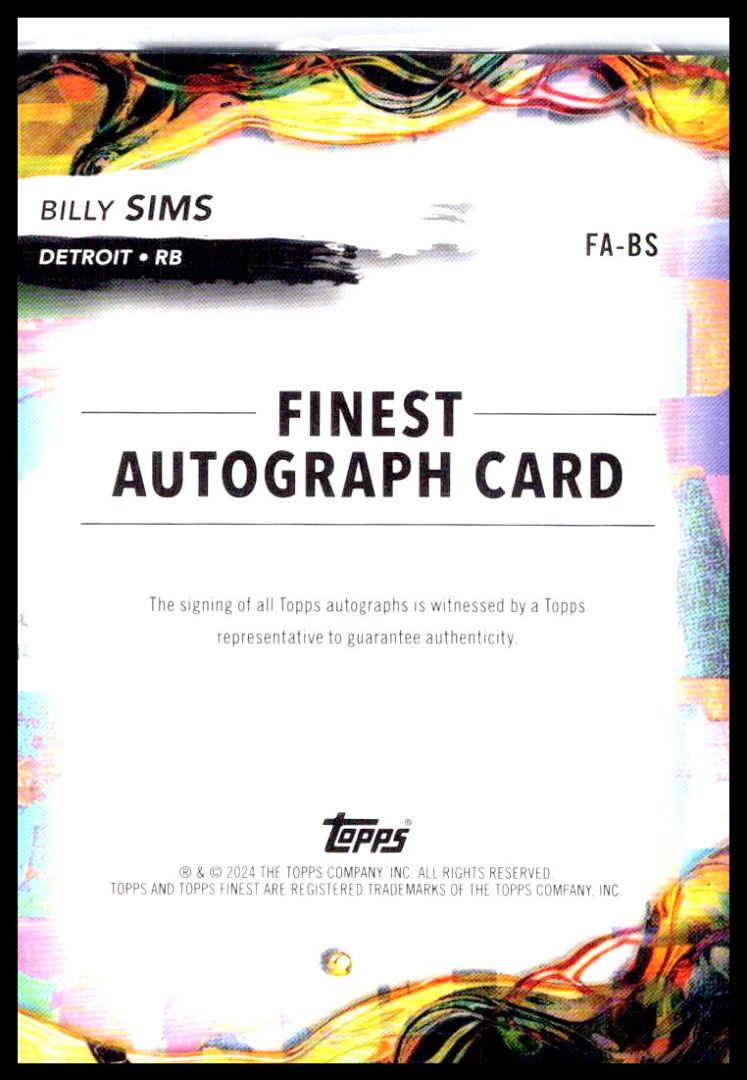2024 Topps Finest Billy Simms Autograph Blue /99