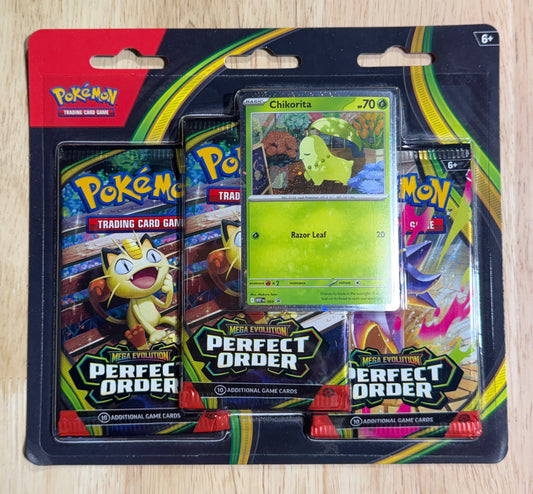 Pokemon TCG: Mega Evolutions - Perfect Order 3 Pack Blister (Chikorita)
