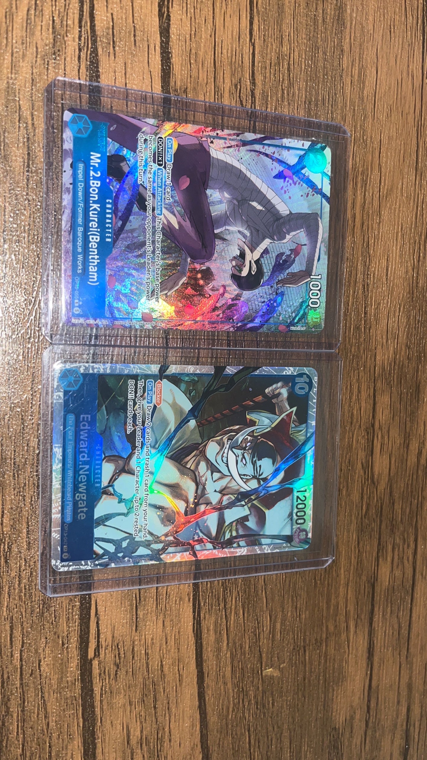 One Piece 2-card foil lot featuring Mr. 2 Bon Kurei (Bentham) and Edward Newgate.