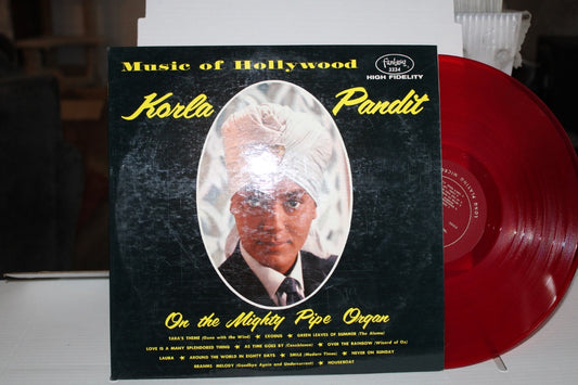 KORLA PANDIT music of hollywood '60 red vinyl wax ON THE MIGHTY PIPE ORGAN  SIGNED