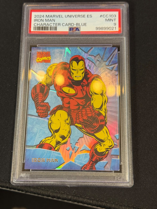 2024 MARVEL UNIVERSE ES IRON MAN CHARACTER CARD-BLUE Psa 9
