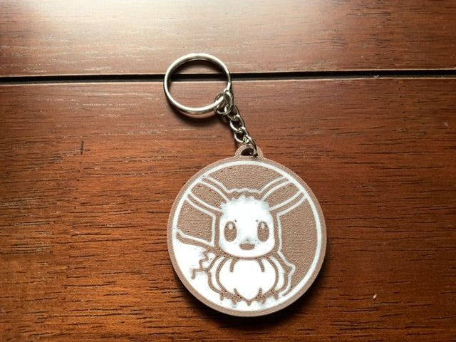 Eevee Face Pokemon 3D Print - Keyring with Chain