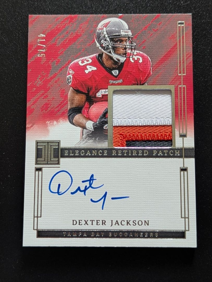 2024 Panini Impeccable Football Autographed/Elegance Retired Patch card of Dexter Jackson with Tampa Bay Buccaneers 41/75